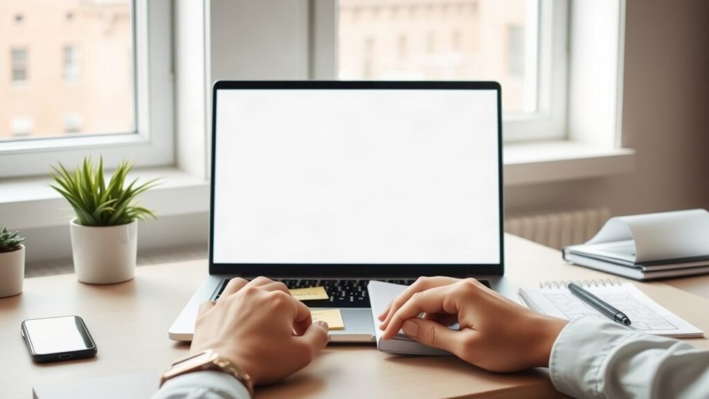 Ein minimalistischer Arbeitsplatz mit Laptop symbolisiert die Entwicklung des KI-Browser Strawberry von Charles Maddock – Symbolbild, KI-erzeugt