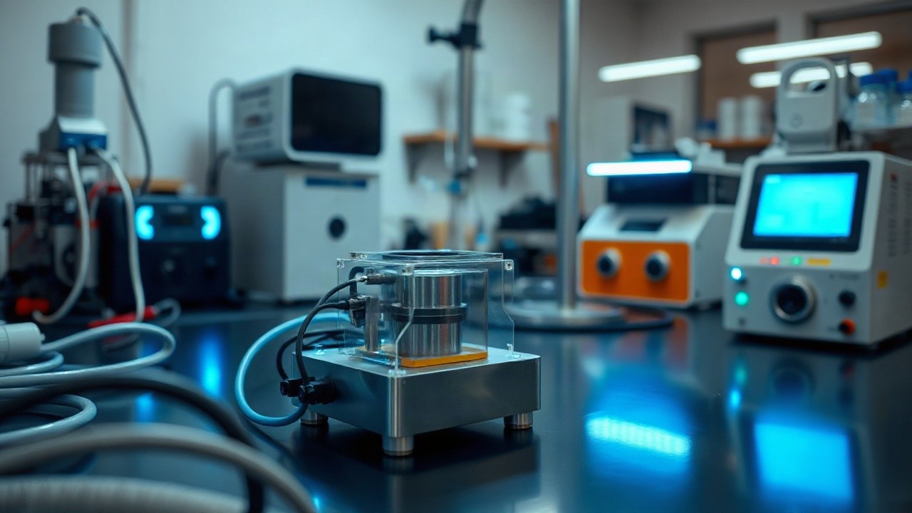 Laboraufbau mit kompaktem Laser und Vakuumkammer, wie er für den Betrieb einer Kernuhr auf Thorium-Basis genutzt wird – Symbolbild, KI-erzeugt
