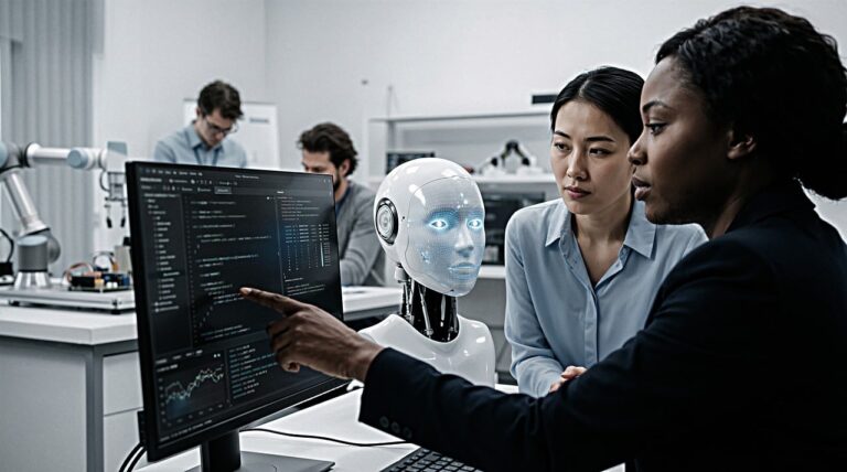 Ein ruhiger Laborarbeitsplatz mit Dokumenten und Laptop symbolisiert die von Geoffrey Hinton geforderte KI-Zulassung – Foto: geralt / Pixabay