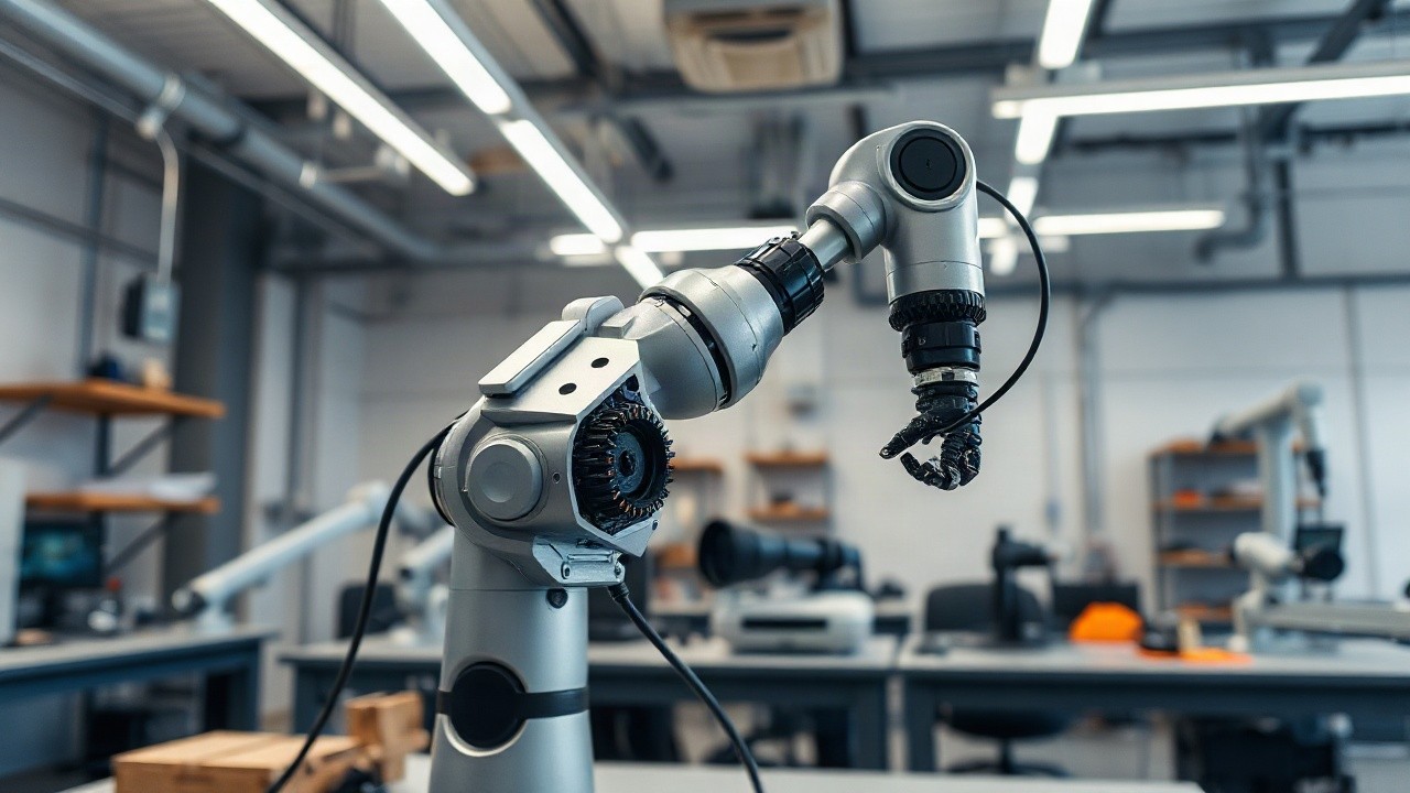 Werkstatt mit robotischem Prototyp, wie er im Umfeld von Georg Kopetz und seinem Deep-Tech-Unternehmen entstehen könnte – Symbolbild, KI-erzeugt