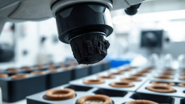 Nahaufnahme einer fossilen Holzkohle unter einem Labormikroskop, wie sie Forschende des Thünen-Instituts untersuchten – Symbolbild, KI-erzeugt