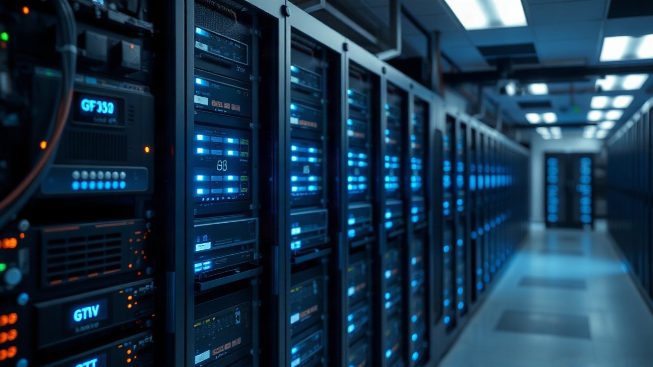 Serverraum mit GPU-Racks symbolisiert die Nvidia Investition in europäische Technologie-Start-ups – Symbolbild, KI-erzeugt