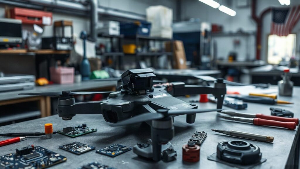 Ein Prototyp liegt auf einer Werkbank im neuen Drohnen Innovationszentrum in Karlsruhe – Symbolbild, KI-erzeugt