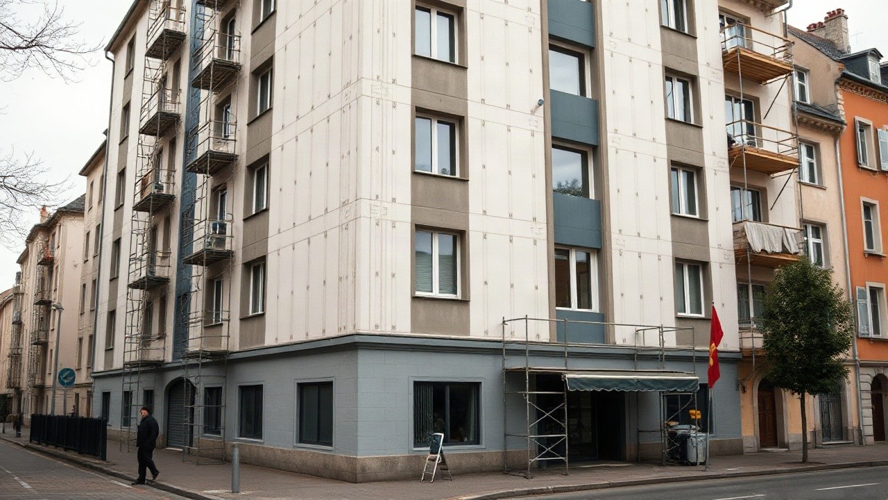Fassade eines sanierten Wohnhauses in Europa symbolisiert Maßnahmen gegen Energiearmut in Europa – Symbolbild, KI-erzeugt
