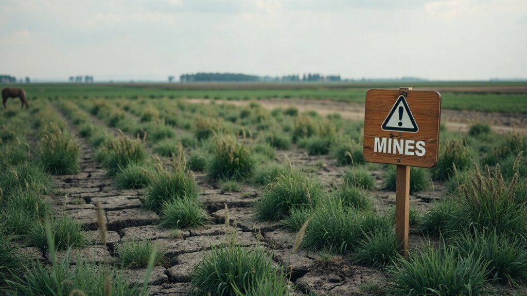 Rissige, kriegsgeschädigte Ackerfläche symbolisiert die Medienanalyse Ukraine über Landschäden – Symbolbild, KI-erzeugt