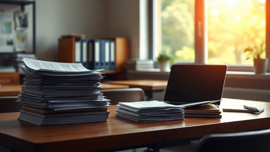 Ein ruhiger Schreibtisch mit Fachbüchern und Forschungsunterlagen symbolisiert die Arbeit, für die Steffen Mau den Preis erhält – Symbolbild, KI-erzeugt