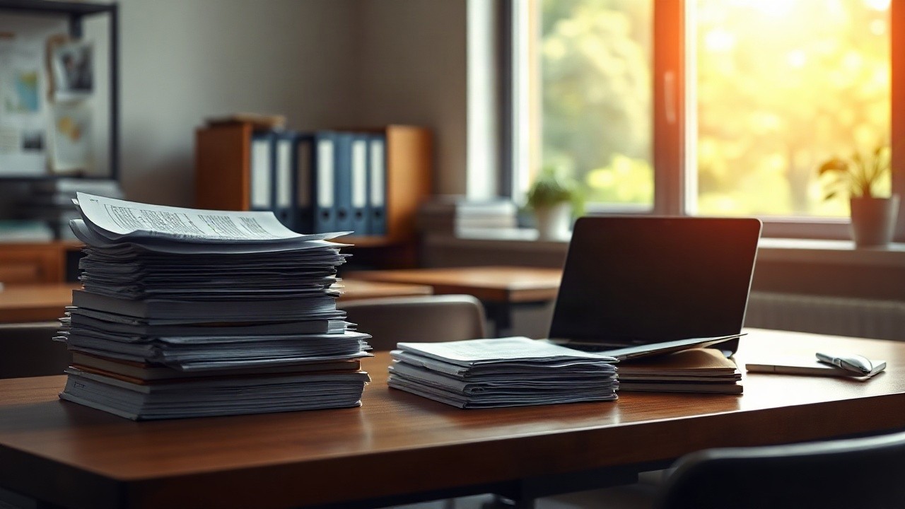Ein ruhiger Schreibtisch mit Fachbüchern und Forschungsunterlagen symbolisiert die Arbeit, für die Steffen Mau den Preis erhält – Symbolbild, KI-erzeugt