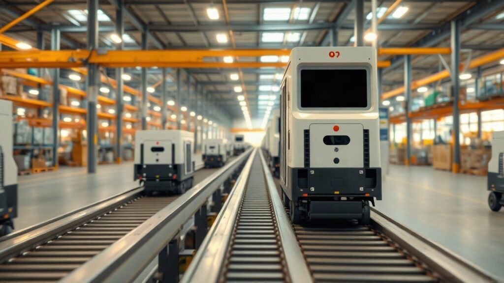 Automatisierte Sortieranlage mit autonomen Robotern symbolisiert das Wachstum von TGW Logistics – Symbolbild, KI-erzeugt